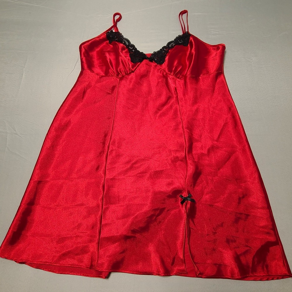 Gilligan O'Malley Red Satin Lace Chemise Slip Lingerie Y2K Romantic Coquette‎ XL